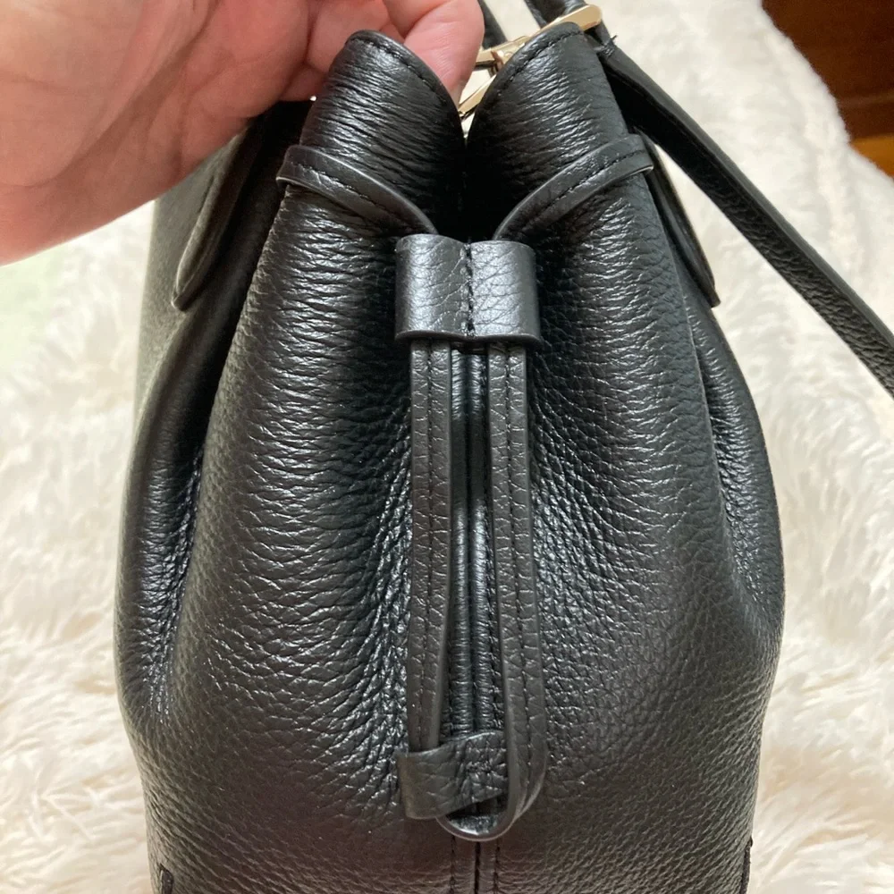 kate spade Black Pebbled Leather Satchel with Gold Logo